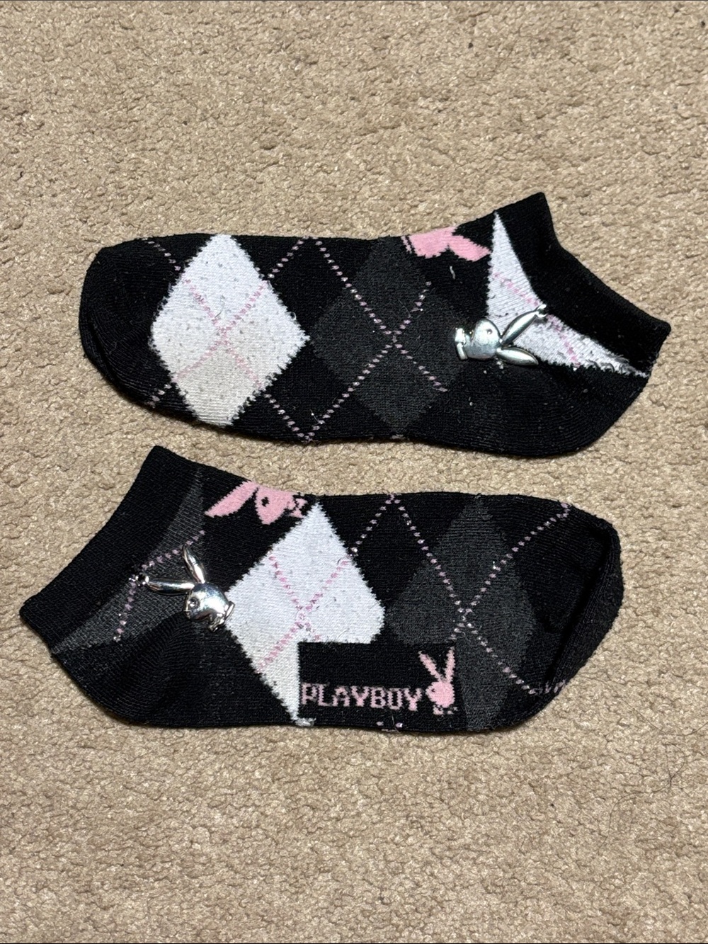PLAYBOY Black, White & Pink Socks with Charms